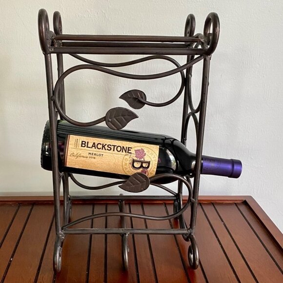 Other - Black Metal Wine Rack with Leaves